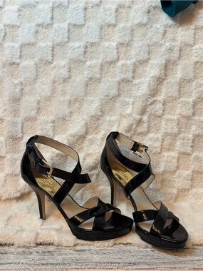 Michael Michael Kors Black Patent Leather Platform Ankle Strap Heels Size 9.5M